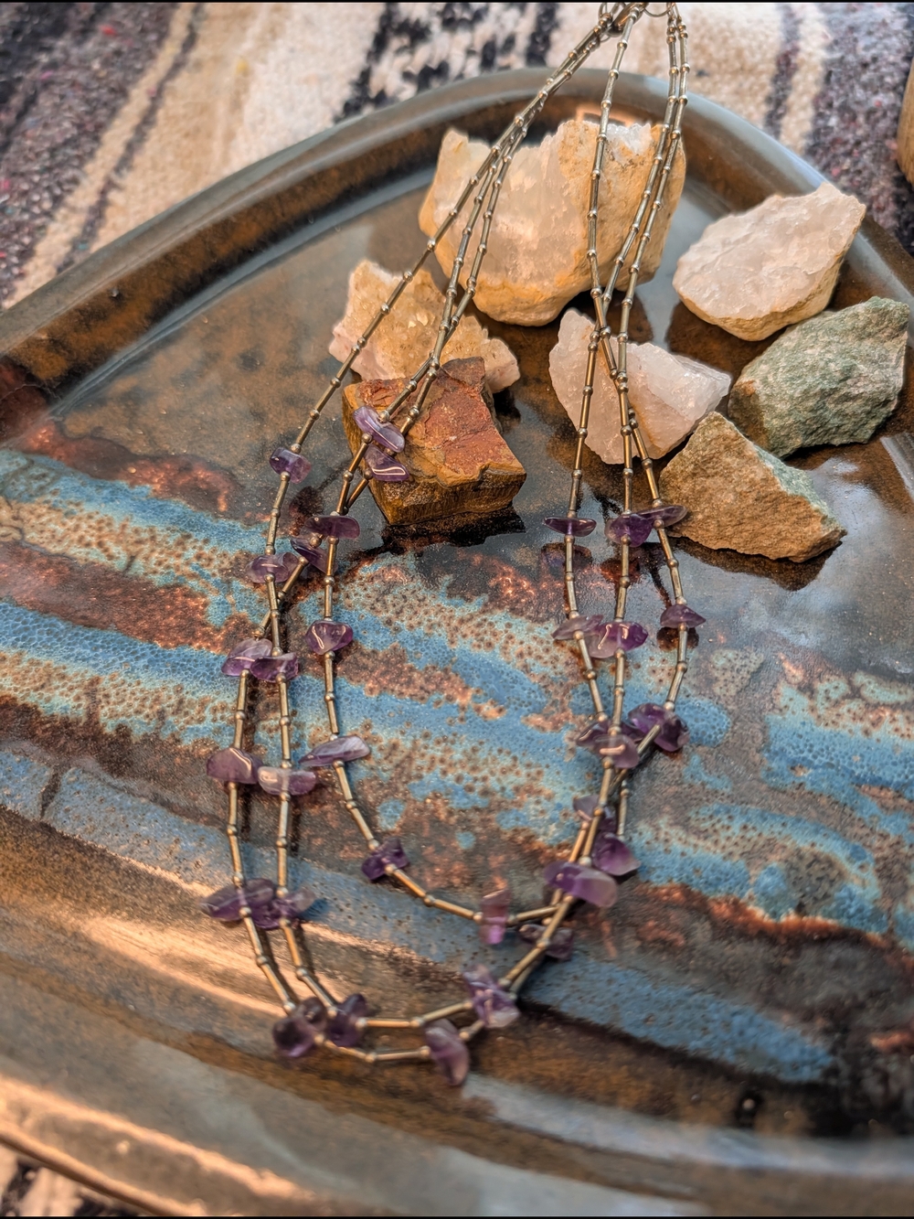 Handcrafted Amethyst Bead Triple-Strand Necklace